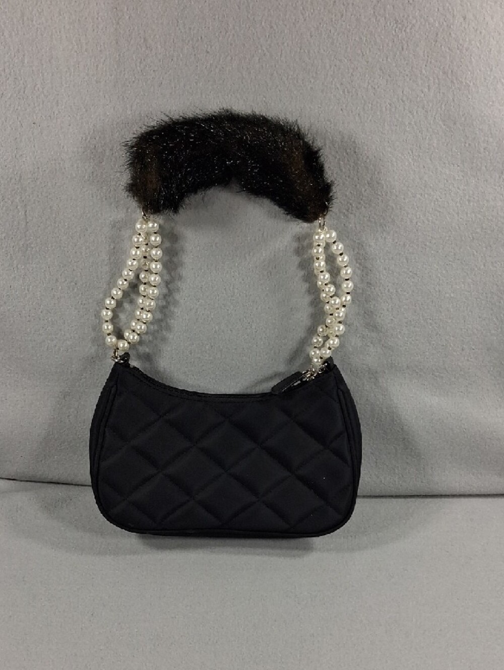 Elegant My Flat In London Black Quilted Pearl-Handle Shoulder Bag - Picture 2 of 9